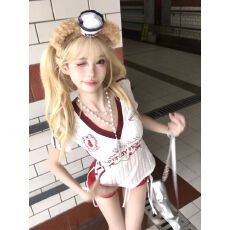 批发【原版广州面料】美式V领微透蕾丝T恤<b class='q'>女</b><b class='q'>新款</b>纯欲风短袖上衣