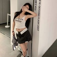 批发【官图 260克随心裁<b class='q'>莫代尔</b>1*1】 白色性感字母印花<b class='q'>吊带</b><b class='q'>背心</b>女夏