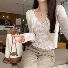 批发杏色蕾丝花边内搭打底小吊带背心套装女春季2026法式开衫<b class='q'>外套</b><b class='q'>上衣</b>