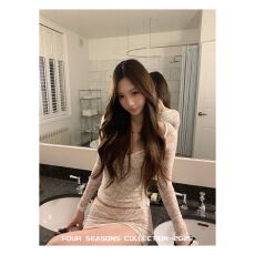 批发辣妹性感纯欲<b class='q'>修身</b>蕾丝打底衫长袖上衣半身裙短裙两件套春夏季穿搭