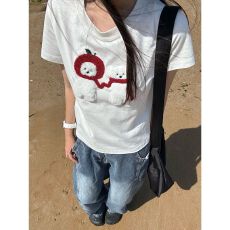 批发【抖音质量 40支纯棉 92棉+8氨纶】可爱毛巾刺绣卡通短袖t恤女