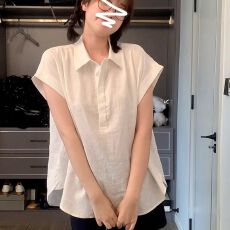 批发棉麻 法式独特短袖<b class='q'>衬衫</b>女夏薄款宽松<b class='q'>衬衣</b>气质高级感上衣