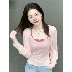 批发【官图 天丝罗纹+随心裁<b class='q'>莫代尔</b>】甜辣妹薄款罩衫显瘦吊带两件套