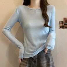 批发【官图 天丝<b class='q'>羊绒</b> 130克 】新款圆领微透空调罩衫薄款长袖上衣