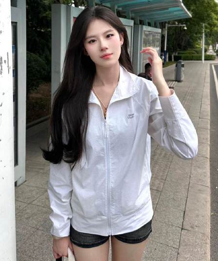 원본 솜씨 원본 천 좋은 품질 여름 새로운 스탠드 칼라 화이트 자외선 차단 의류 여성 통기성 재킷