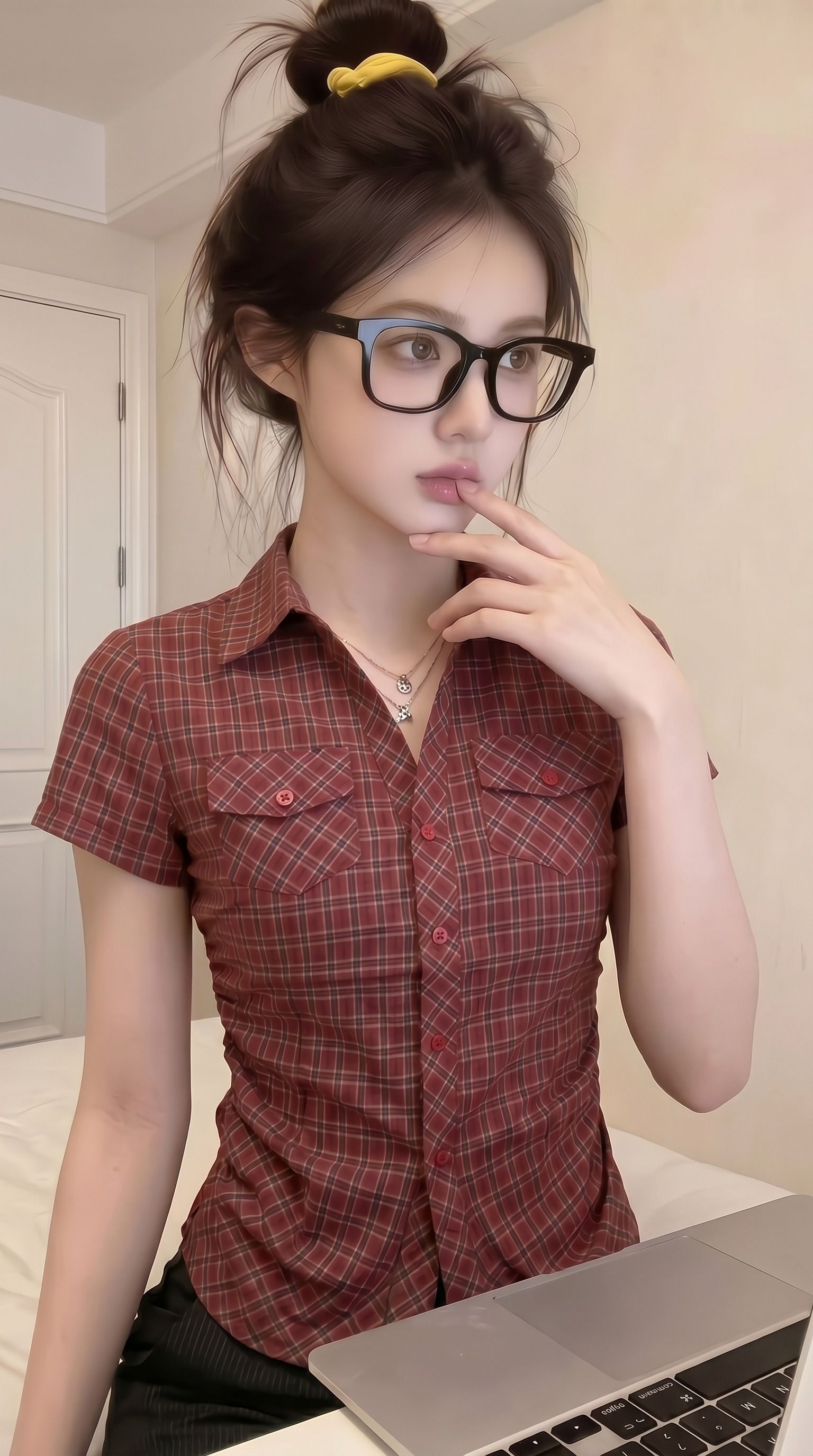 원본 원단 솜씨 아메리칸 레트로 빨간색 체크무늬 POLO 칼라 작은 대중 반팔 여성 셔츠