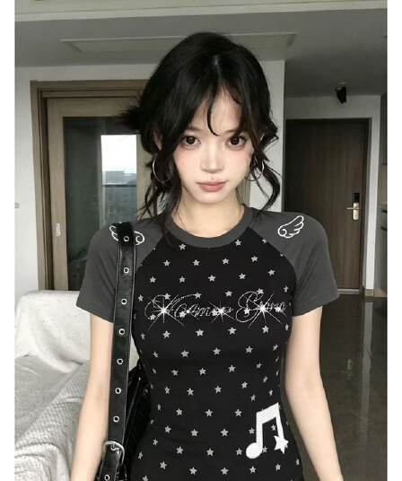 40 순면 210 그램 핫픽스 전체 인쇄 날개 쇼트 스타일 여름 새로운 긍정적 인 어깨 슬림해 보이는 다용도 맨위