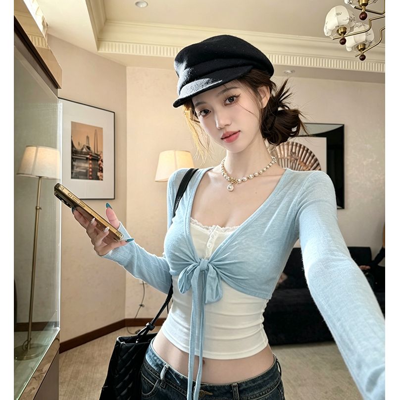 원본 주간 실크 순수한 욕망 십자가 스트랩 티셔츠 여름 몸매 가꾸기 핫걸 행침 목 캐미솔 맨위 투피스 세트