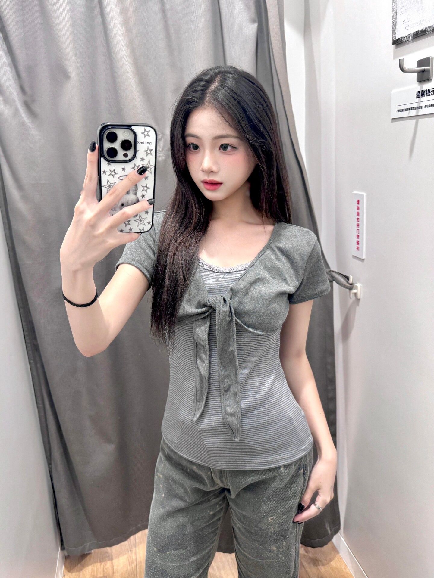 210 그램 40 좋은 면 1 1 한 부서 chic 회색 페이크 레이어드 긍정적 인 어깨 반팔 티셔츠 여성 여름 맨위