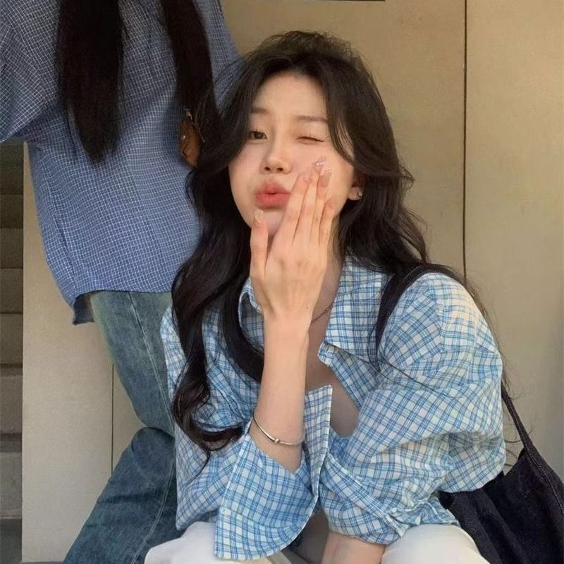 아메리칸 파란색 체크무늬 긴팔 셔츠 2026 여름 새로운 루즈핏 셔츠 자외선 차단 재킷 오픈 가디건 캐주얼 맨위