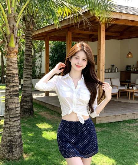 순면 대나무 마디 빛 요리 한 바람 화이트 매듭이 달린 poio 칼라 셔츠 여성 의류 여름 섹시함 도트 무늬 타이트 스커트 투피스 세트