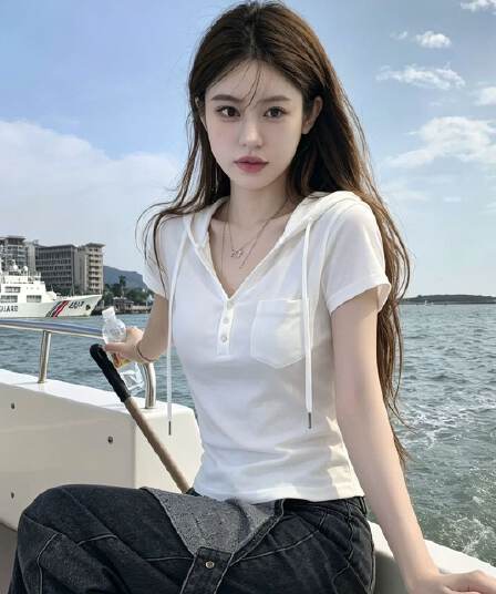 260 그램 사람들 면 1 1 후드 V넥 반팔 티셔츠 여성 의류 여름 얇은 스타일 맨위