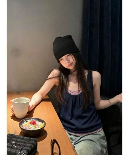 경관 그림 40 순면 리브 210 그램 1 1 여름 외출용 배색 패치워크 슬림해 보이는 몸매 가꾸기 슬립