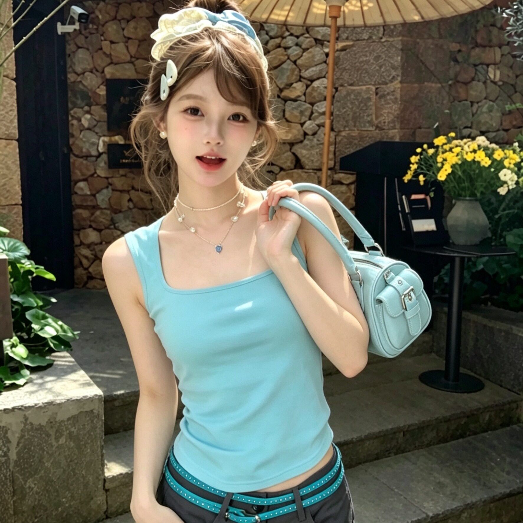 파란색 단어 조끼 여성 벨트 가슴 패드 인사이드 가져 가라. 2026 여름 핫걸 몸매 가꾸기 외출용 슬립 민소매 작은 맨위