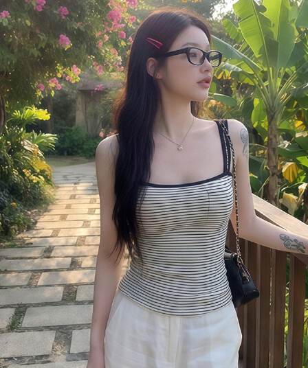 한국 스타일 섹시함 스트라이프 몸매 가꾸기 와이드 어깨끈 조끼 슬립 여성 여름 핫걸 쇼트 스타일 니트 민소매 외출용 맨위