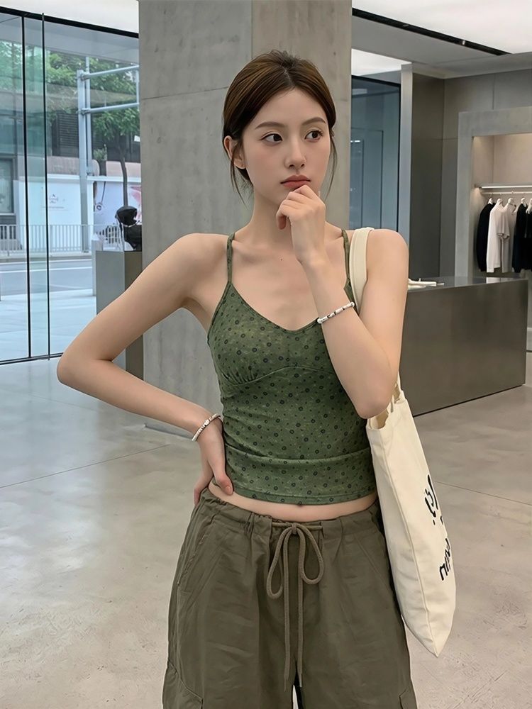 40d 메시 원단 프랑스식 부드러운 바람 꽃무늬 민소매 작은 슬링 여성 여름 몸매 가꾸기 꼬집기 허리 핫걸 고유 한 아름다운 맨위