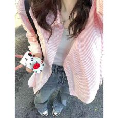 批发2026新款蓝白撞色<b class='q'>条纹</b><b class='q'>衬衫</b>女装春秋季日系宽松长袖叠穿<b class='q'>衬衣</b>外套