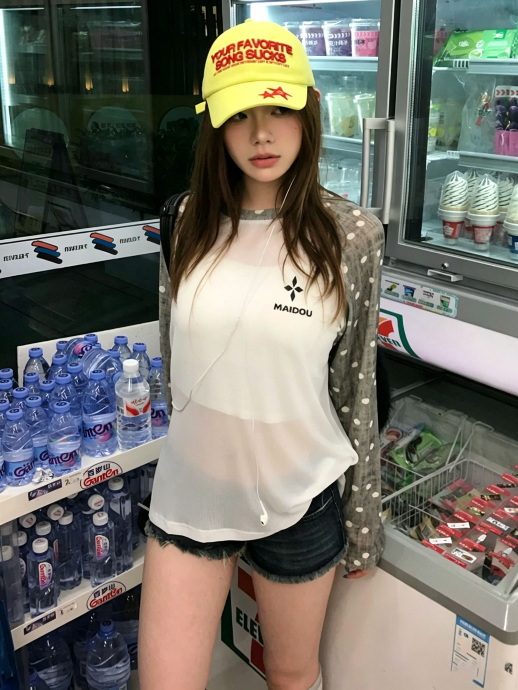 원본 원단 배색 도트 무늬 물리학 자외선 차단 블라우스 여성 여름 삽입 어깨 소매 Tulle 맨위 얇고 가벼운 긴팔 티셔츠