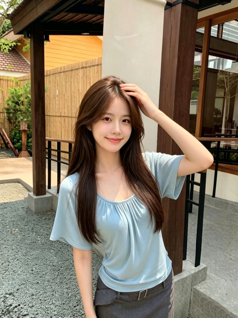 사람들 면 270 그램 디자인 센스 파란색 u 칼라 백리스 반팔 티셔츠 여성 미니멀리즘 다용도 몸매 가꾸기 주름 맨위