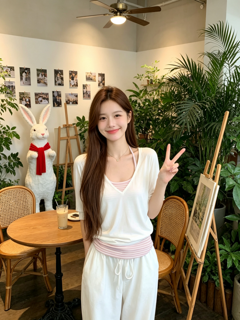 40 사람들 면 원본 컬러 짜임 기사 달콤함 화이트 V넥 반팔 티셔츠 블라우스 여성 여름 스트라이프 캐미솔