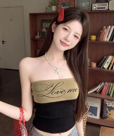 210 그램 40 좋은 면 1 1 레트로 알파벳 프린트 튜브탑 조끼 여성 여름 섹시함 오프숄더 타이트 맨위