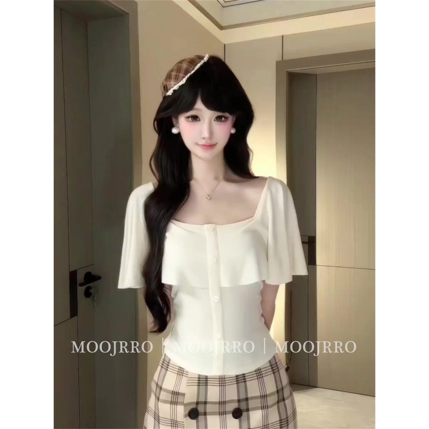 광장 칼라 프릴 반팔 티셔츠 여성 여름 프랑스식 핫걸 몸매 가꾸기 슬림해 보이는 작은 키 쇼트 스타일 니트 맨위