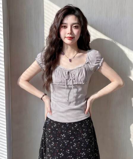 사람들 면 모달 1 1 와 사고 방식 260 그램 레이스 반팔 티셔츠 여성 여름 새로운 레이스업 디자인 맨위