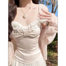 批发【官图 原版棉提花+带胸垫+可调节+全针线】纯欲风v领修身吊带