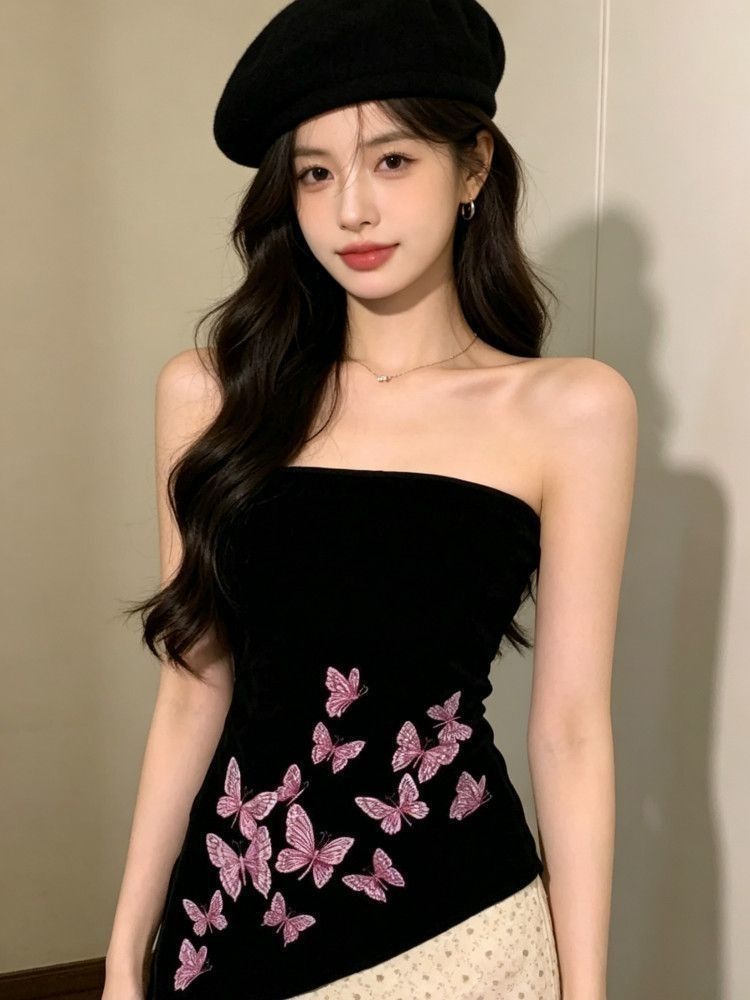 210 그램 40 좋은 면 1 1 나비 프린트 튜브탑 여성 여름 새로운 몸매 가꾸기 슬림해 보이는 트임 맨위 트렌디