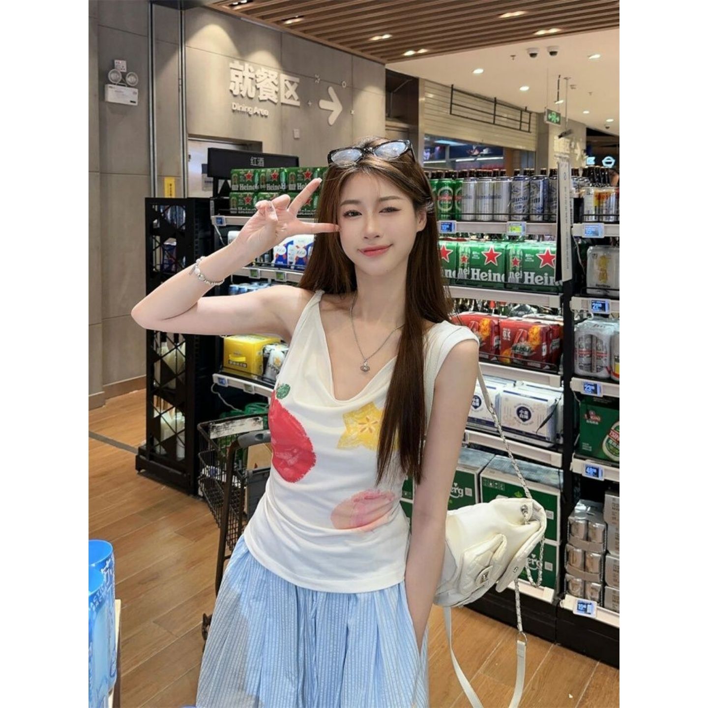 경관 그림 와 사고 방식 모달 260 그램 1 1 섹시함 핫걸 여름 흔들다 칼라 과일 프린트 조끼