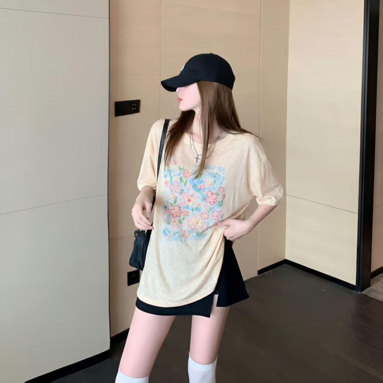 광저우 라이 경기 서울 눈꽃 얼음 차가운 면 헝겊 차가운 미끄러짐 반팔 블라우스
