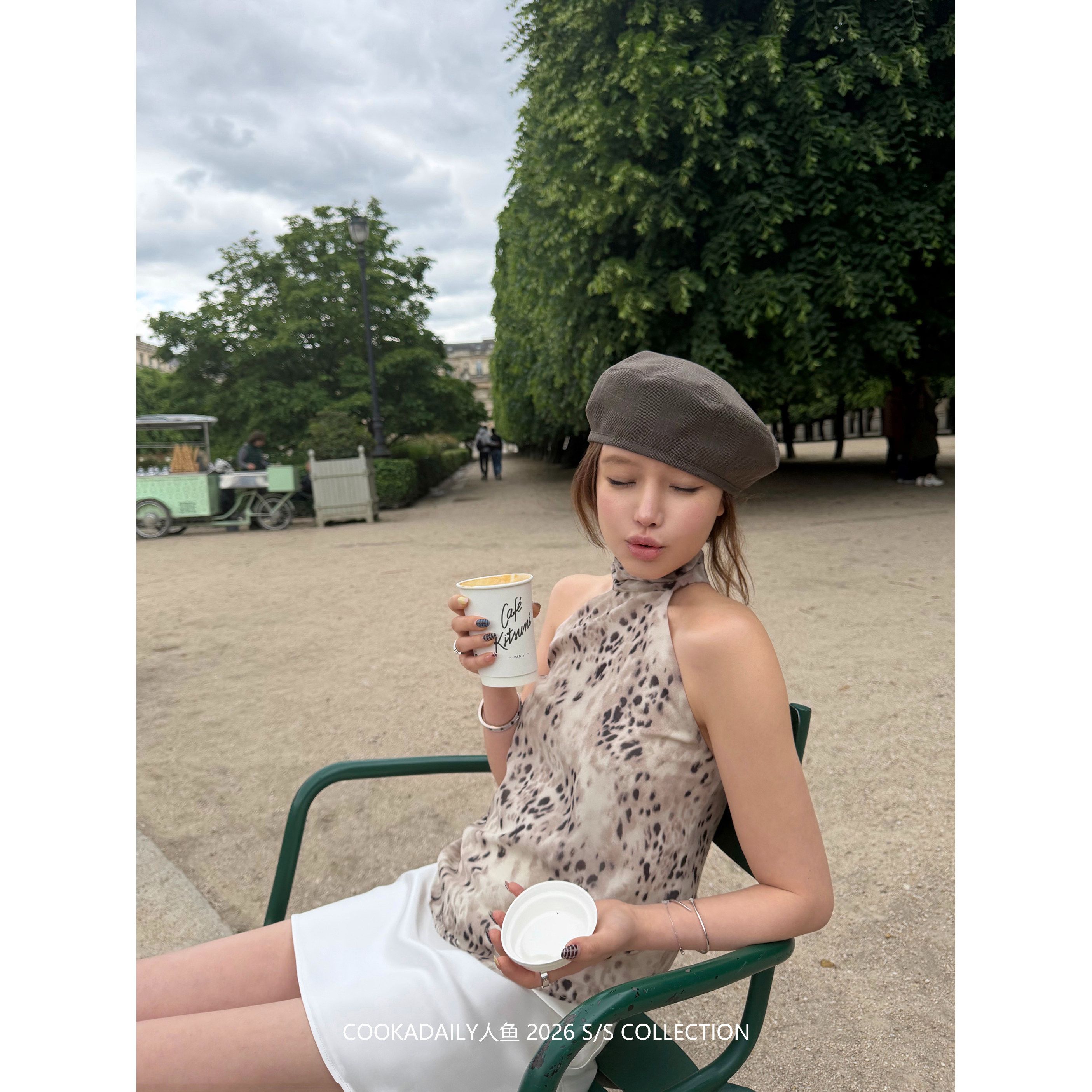 cookadaily 인어 여름 레트로 레오파드 무늬 부드러운 빛 센스 레이스업 우아한 슬림해 보이는 행침 목 순수한 욕망 맨위