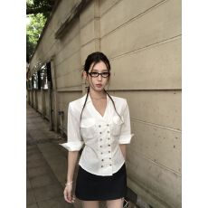 原版面料白色衬衫女款2026夏季新款法式小资漂亮上衣收腰修身衬衣