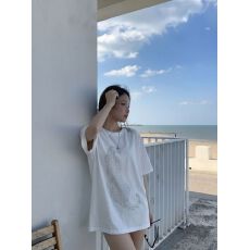 批发雪花棉白色印花圆领正肩短袖<b class='q'>T</b><b class='q'>恤</b>女夏季<b class='q'>韩版</b>慵懒休闲宽松显瘦上衣