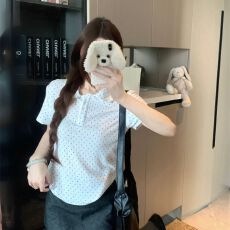 批发韩系甜美<b class='q'>娃娃领</b>短袖T恤女夏季2026新款波点法式休闲显瘦百搭<b class='q'>上衣</b>