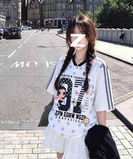 원본 원단 원본 솜씨 리브 네클라인 이후 테두리 프린트 저지 V넥 반팔 여성 정가