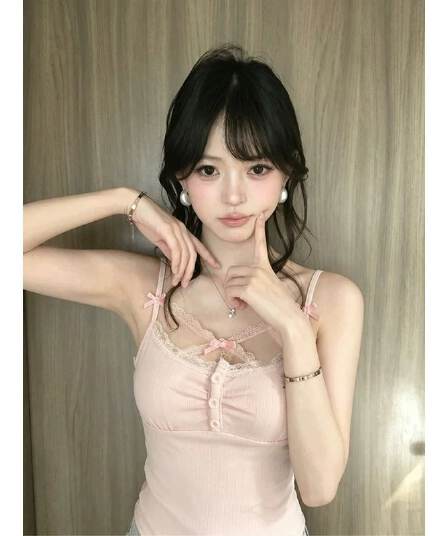 원본 원단 품질 핑크색 달콤한 자매 레이스 캐미솔 여름 작은 키 몸매 가꾸기 고유 한 아름다운 맨위