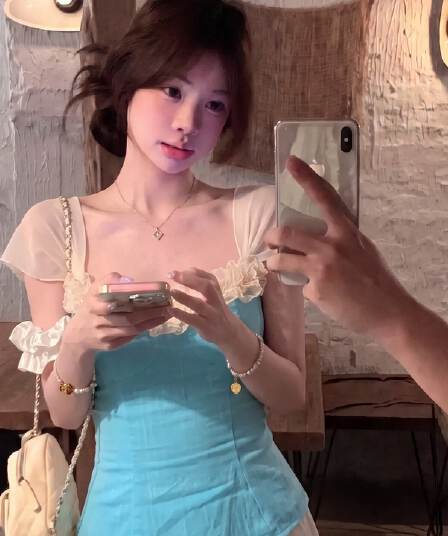 원본 원단 박하 블루 높은 지점 아마 조끼 여름 순수한 욕망 배색 레이스 레이스 패치워크 슬립 맨위 여성