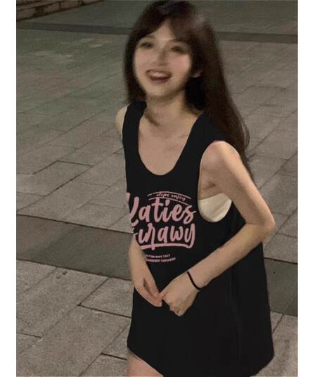 경관 그림 원본 품질 루즈핏 느긋한 민소매 운동 조끼 여성 여름 외출용 맨위