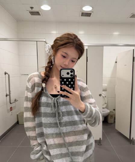 원본 솜씨 펌프 로프 스트라이프 해마 털 니트 하프 ~을 통해 대 칼라 스트라이프 블라우스 여성