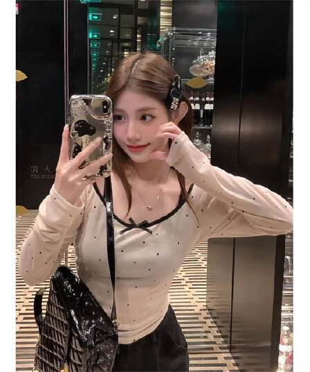 경관 그림 1 1 와 사고 방식 260 그램 오프숄더 시스루 맨위 여성 도트 무늬 기본 셔츠 인사이드 가져 가라. 슬립 두 조각