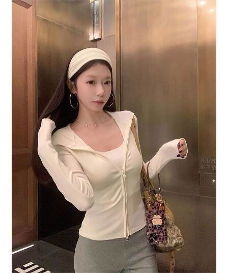 아메리칸 레트로 더블 지퍼 후드 티 스웨터 가을 새로운 긴팔 맨위 몸매 가꾸기 슬림해 보이는 오픈 가디건 여성 코트