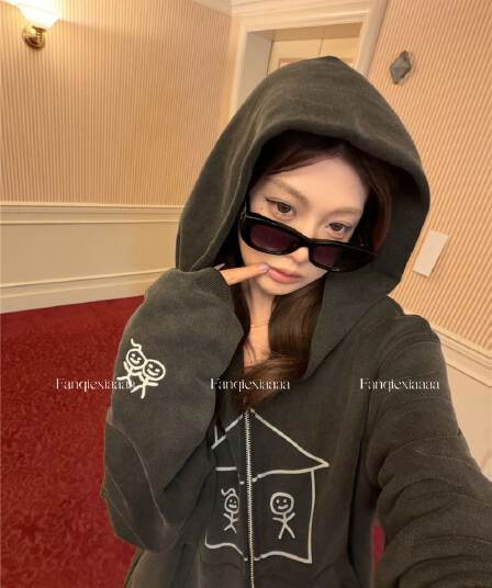 이후 패키지 칼라 후아 면 복합 마 오래된 공예 후드 알파벳 프린트 경기 사람들 후드티 재킷