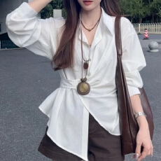 批发大码胖mm法式白色Polo衫长袖<b class='q'>衬衫</b>女2025新款秋季特别漂亮掐腰上衣