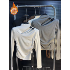 批发大码胖mm半高领镂空磨毛长袖T恤女<b class='q'>秋</b>冬不规则上衣ins