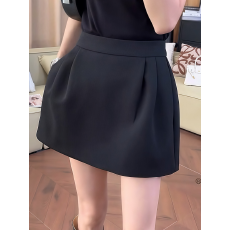 批发大码2025秋<b class='q'>冬</b>高腰黑色褶皱百搭花苞短裙女胖mm遮胯显瘦a字半身裙