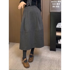 批发大码时尚高级感毛呢半身裙女秋<b class='q'>冬</b>胖mm高腰宽松中长款花苞a字裙子