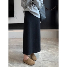 批发大码设计感黑色毛呢半身裙女<b class='q'>秋</b>冬高腰开叉裙子胖MM遮肚显瘦A字裙