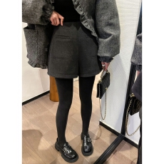 批发灰色毛呢短裤女大码胖mm2025秋冬季新款高腰宽松显瘦A字阔腿靴裤