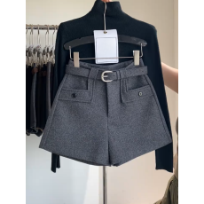 批发外穿毛呢短裤女小个子2025年秋冬灰色高腰靴裤百搭显瘦A字阔腿裤